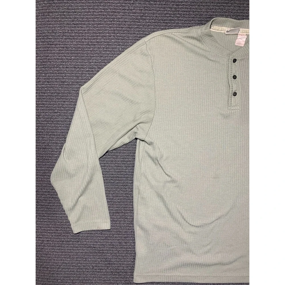 The North Face Henley Shirt Mens XL Green Waffle Knit Long Sleeve Pullover